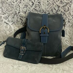 Coach- Soho Vintage Blue Suede Crossbody and Wallet Set